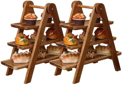 2 Pack Wood 3 Tier Serving Tray Three Tiered Cupcake Stand Rustic Rectangle Serving Platter for Party Decorative Tray Wooden Farmhouse Decor - Image 2