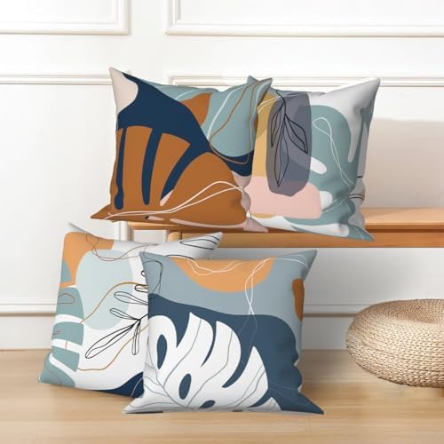 Abstract Palm Leaves Pillow Covers 26''x26'' Set of 4, Modern Geometric Line Pattern Cushion Covers Decorative Tropical Print Pillow Cases for Couch Sofa Bedroom Farmhouse Garden Patio - Image 5