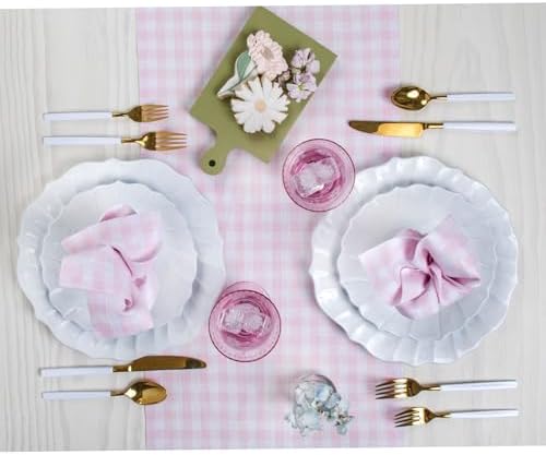 Solino Home 100% Pure Linen Table Runner Pink, Gingham Check 14 x 48 in - Image 4