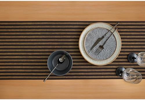 Solino Home 100% Linen Table Runner, 14 x 108 in, Brown and Black Striped - Image 3