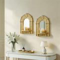 2 Set Vintage Candle Wall Sconce for Home Decor Living Room Bedroom Office Wood Antique Mirrored Victorian Mounted Candlestick Wall Holder Relief Hanging Decor -Gold 11.8in by sxnzequnze