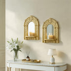 2 Set Vintage Candle Wall Sconce for Home Decor Living Room Bedroom Office Wood Antique Mirrored Victorian Mounted Candlestick Wall Holder Relief Hanging Decor -Gold 11.8in by sxnzequnze