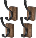 Coat Hooks Wall Mount: Walnut Wood Heavy Duty Wall Hooks, 4Pcs Double Hooks by IURRDOP