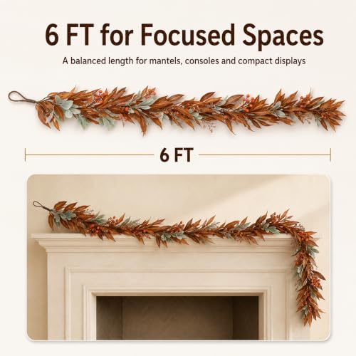 Fall Garland 6Ft, Artificial Olive Willow Leaf Decor - Image 2