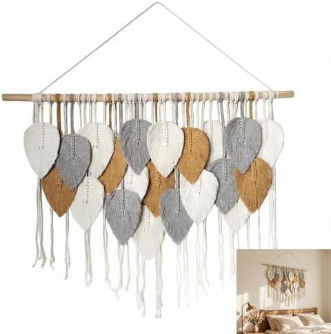 Jditngp Large Macrame Wall Hanging Boho Woven Leaf Tapestry,Hand Woven Tassels,Nordic Home Decorations Bohemian Handmade Leaf Feather Big Wall Art Decor for Living Room Bedroom Apartment 39" Wx31.5 L by JditngpRoundBackdropCover