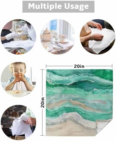 Green Coastal Cloth Napkins Set of 8, Holiday Napkins for Baby Shower, Spring Summer Ocean Beach Nautical Sea Wave Washable Reusable Dinner Napkins for Cocktail Wedding Party, 20 x 20 Inch - Image 5