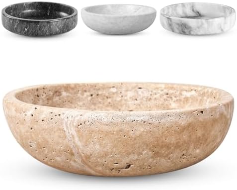 FNTSTICGOODS Travertine Decorative Bowl - 7.8” Diameter & 2” Height - Key Bowl for Entryway Table - Travertine - Organic Modern Centerpiece - Beige/Natural by Unknown