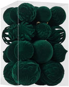 30pcs Velvet Christmas Ball Ornaments, Flocked Shatterproof Christmas Ornaments Hanging Xmas Tree Decorations Set for Home Party Holiday Decor (Multi-Size, Dark Green) by Unknown