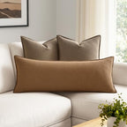 MIULEE Decorative Linen Lumbar Pillow Cover 14x36 Inch Brown - Image 3