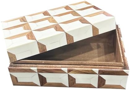 Perilla Home Home Decor Decorative Storage Wooden Box Small Organizer Stash Card Craft Treasure Tool Memory Trinket Keepsake Jewelry Box for Men and Women, Gifts For All, Brown and Off White (Felix) - Image 5