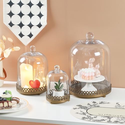 Twakutwku 12" Tall Large Sturdy Handmade Glass Cloche Dome with Metal Base in Gold for Plant, Terrarium, Collectibles, Candle. Cloche Glass Dome, Bell Jar Display Case (Gold, 12") - Image 6