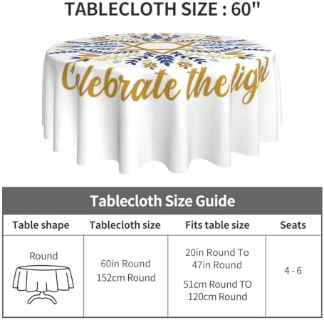 Happy Hanukkah Jewish Chanukah Holiday Tablecloths Round Tablecloth Waterproof Table Cloth Stain-Resistant for Party Decoration 60 Inches - Image 5