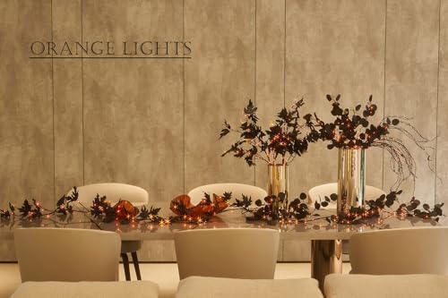 LITBLOOM Halloween Garland with Lights 6FT Battery Operated with Timer, Lighted Black Maple Garland with 48 Orange and Warm White LED Lights for Home Fireplace Mantle Table Fall Halloween Decoration - Image 6