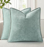 decorUhome Soft Chenille Throw Pillow Covers 22x22 Set of 2 Aqua Haze by decorUhome