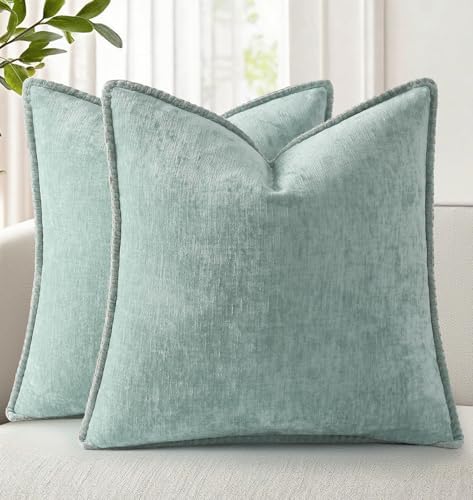 decorUhome Soft Chenille Throw Pillow Covers 24x24 Set of 2 Aqua Haze by decorUhome