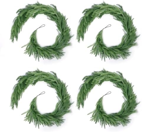 4 Pack Christmas Norfolk Pine Garlands 9FT, Real Touch Greenery - Image 4