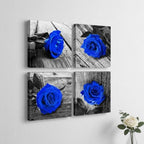 4-Piece Royal Blue Rose Pictures Wall Decor for Bedroom, Canvas Art 12x12in - Image 2