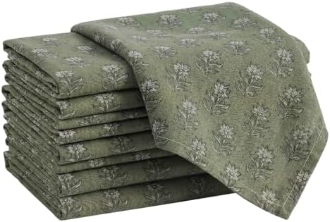 Mindsoft Set of 6 Floral Cloth Napkins Green Linen Cloth Napkins by Mindsoft