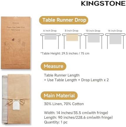 KINGSTONE 14 x 90 Inches Frayed Edge Table Runner, 270G Heavyweight Sand Washed Slub Texture Cotton Linen for Modern Farmhouse, Rustic Home Decorations Dining Room Wedding Boho Decor, Natural - Image 2