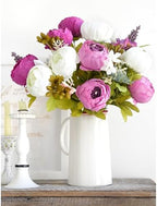 FiveSeasonStuff Mixed White & Fuchsia Artificial Peony Bouquet Set of 2 - Image 2