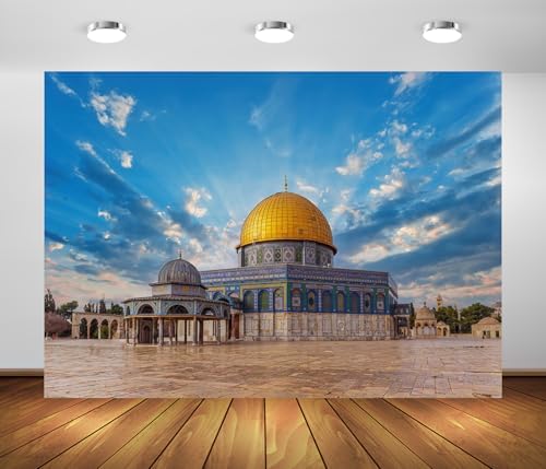 10x6.5ft Fabric Jerusalem Mosque Backdrop Dome of The Rock on The Temple Mount Israel Background for Photography Islamic Muslim Pray Decorations Photoshoot Booth Studio Props - Image 3