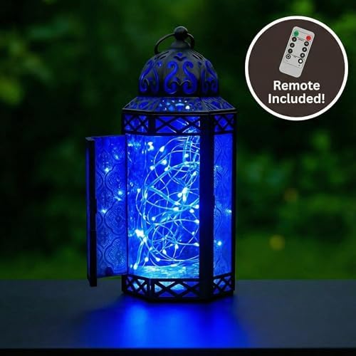 Vela Lanterns Decorative Indoor Fairy Light Candle Holder, Blue, M, 6-Pack - Image 4
