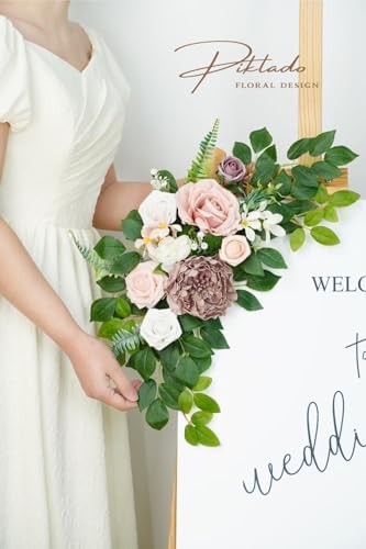 Wedding decor (pack of 2) Welcome Sign Flower Backdrop Garland For Ceremony Reception Wall Easel Home Decoration Entryway Faux Outdoor Board Head Table Decor (Dusty Rose) - Image 5