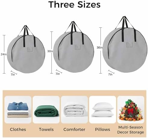 36 Inch Round Storage Bag 1 Pack,Vintage Grey Leather Texture Waterproof Wreath Storage Container with Handles&Zipper Classical Solid Color Pattern Closet Organizer Bags Garland Box - Image 7