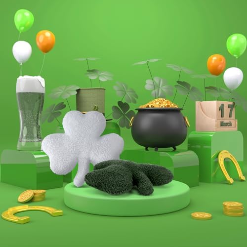 Bencailor 4 Pcs St. Patrick's Day Shamrock Pillow Plush Shamrock Shaped Throw Pillows Holiday Decorations for St Patrick's Day Irish Sofa Office Living Room Couch Car Decor(Green White) - Image 4