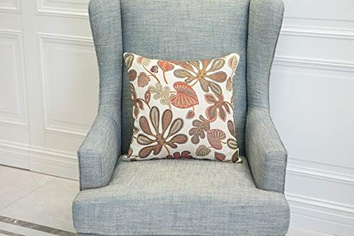 Mika Home Set of 2 Jacquard Tropical Leaf Pattern Throw Pillow Covers Decorative Pillowcase 20X20 Inches,Coral Cream - Image 3