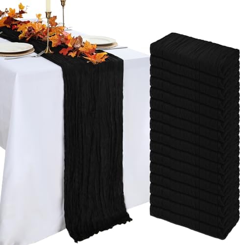 16 Pack Black Cheesecloth Table Runner 10ft 23x120 Inch by Pepmily