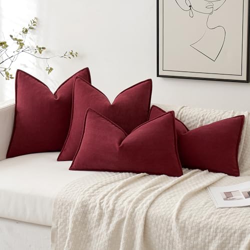 MIULEE Pack of 2 Christmas Burgundy Euro Shams Chenille Pillow Covers 24x24 - Image 4