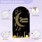 7.2FT Arch Backdrop Cover Ramadan Mubarak Photography Black Crescent Moon Star Lanterns Wedding Arch Cover Spandex Fitted Stretchy Backdrop Stand Covers for Birthday Party Wedding Decoration - Image 4