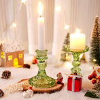Suclain 24 Pcs Glass Candle Holder Set 12 Candlestick White Candles,Green - Image 5