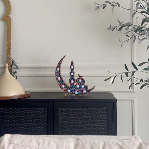 Moon Marquee Light - 12 Inch Crescent Moon Ramadan Decorations with Timer & USB Power | Elegant Ramadan & Eid Mubarak Decor for Home, Parties, Ramadan Essentials & Eid Celebrations, White - Image 4