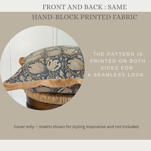 Palm & Loom 100% Cotton Linen Cushion Cover - Aira Decorative Throw Pillow Case with Camel & Blue print with flange - Modern Traditional Living Room, Bedroom Pillow Cover (Tana, 20" x 20" (Pack of 1)) - Image 5
