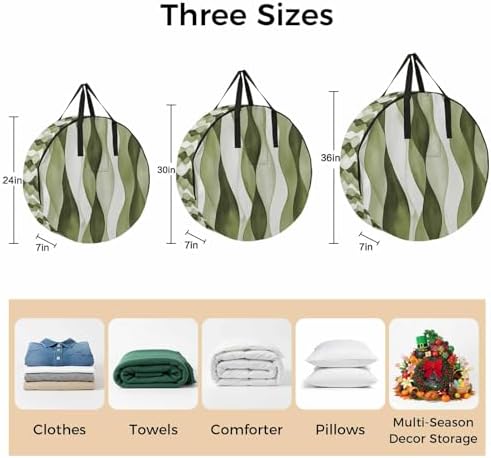 Sage Green Ripple Round Storage Bag 36 Inch, Abstract Gradient Watercolor Modern Clothes Storage Container with Handles Heavy Duty Organizer for Comforter, Bedding & Holiday Wreaths - Image 7