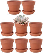 INGOFIN 4 Inch Terracotta Pots with Saucers, 8 Pack Shallow Clay Plant Pots with Drainage Holes for Succulents, Cactus, Herbs, Small Terra Cotta Pots for Indoor Outdoor, Set of 8 by INGOFIN