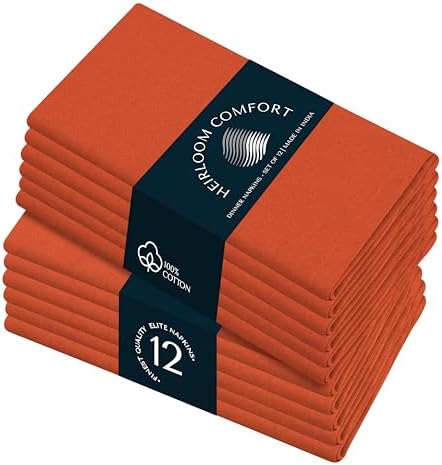 Orange Cloth Napkins 17"x17" - Set of 12-100% Cotton, Durable, Absorbent, Washable, Reusable - Perfect for Summer, Rustic Weddings, Fall, Halloween, Thanksgiving, Everyday Use by HEIRLOOMCOMFORT