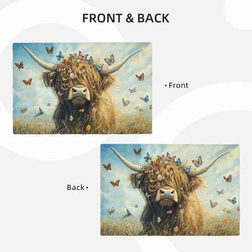 Farmhouse Highland Cow Placemats Set of 6 Rustic Animal Table Mats Farm Butterfly Place Mats Decor Imitation Linen Heat Resistant Tablecloth for Dining Decoration Kitchen Party Restaurants 12''x18'' - Image 5