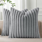 Pallene Faux Fur Decorative Throw Pillow Covers 26x26 Set of 2, Grey by PALLENE