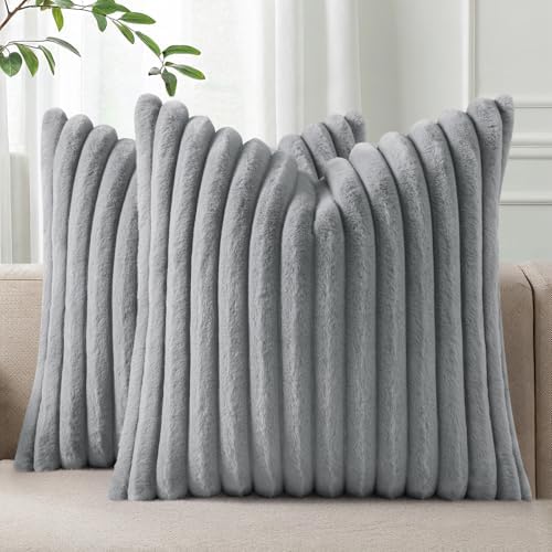 Pallene Faux Fur Decorative Throw Pillow Covers 26x26 Set of 2, Grey by PALLENE