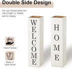 Glitzhome 30"H Wooden Welcome Porch Sign Rustic Double Sided Box-shaped "WELCOME, HOME" Porch Sign for Front Porch Decor, Washed White - Image 3