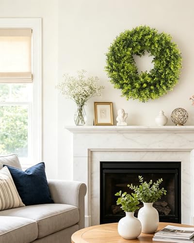 24in Boxwood Wreath for Front Door,Green Wreaths,Greenery Summer Wreath for All Season,Farmhouse, Outdoor, Porch, Garden, Wedding Decor - Image 7