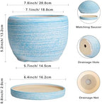 SQOWL Ceramic Planter - 8 inch Pot for Plants Indoor Outdoor, Modern Ceramic Flower Pot with Drainage Hole and Saucer, Decorative Round Planter, Home Office Decor, Plant Lovers Gifts, Blue - Image 3
