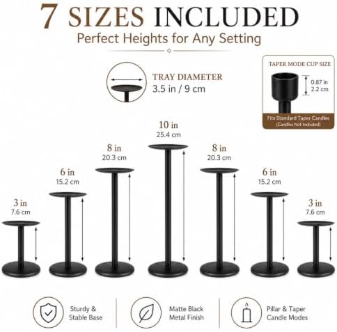 7 Pcs 2-in-1 Convertible Taper & Pillar Candle Holders, Fireplace - Image 4