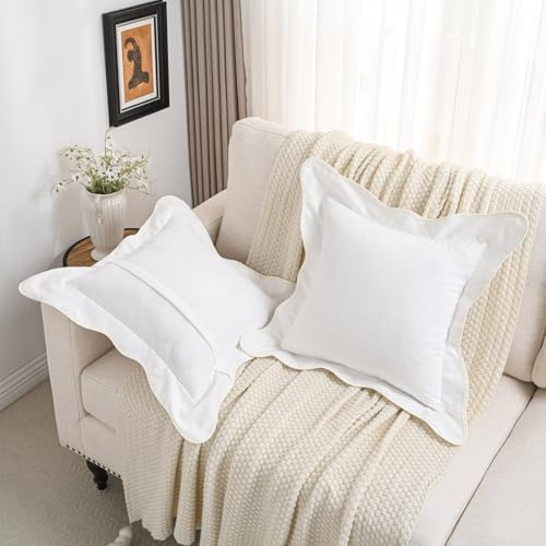 FUTEI Pack of 2 Chenille Throw Pillow Covers 18x18 Inch, White - Image 5