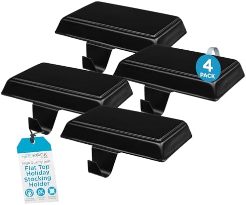 BIRDROCK HOME 4pk Flat Top Holiday Stocking Holder for Mantle | Black Finish with Non-Scratch Base | Fireplace Hook for Christmas Stockings Decor by BIRDROCKHOME