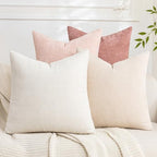 Set of 4 Soft Textured Decorative Throw Pillow Covers 20x20 Inch Cozy Farmhouse Cushion Cover Square Accent Pillow Cases for Bed Couch Sofa Living Room, White Beige Pink by Cozoomy