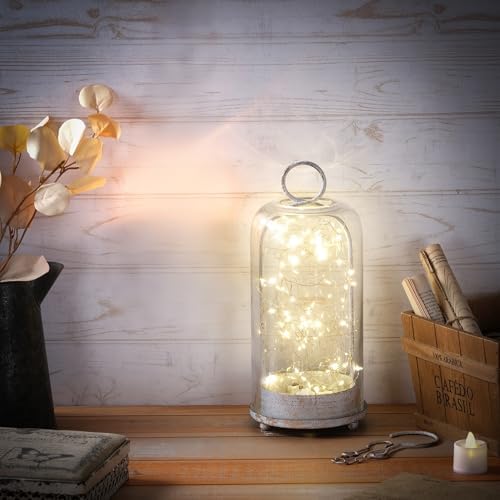 12" High Versatile Modern Metal Hurricane Lantern with Handmade Sturdy Glass Dome in Shabby White for Pillar Candle & Plants, Industrial, Farmhouse (White Shabby, 5"x12") - Image 5